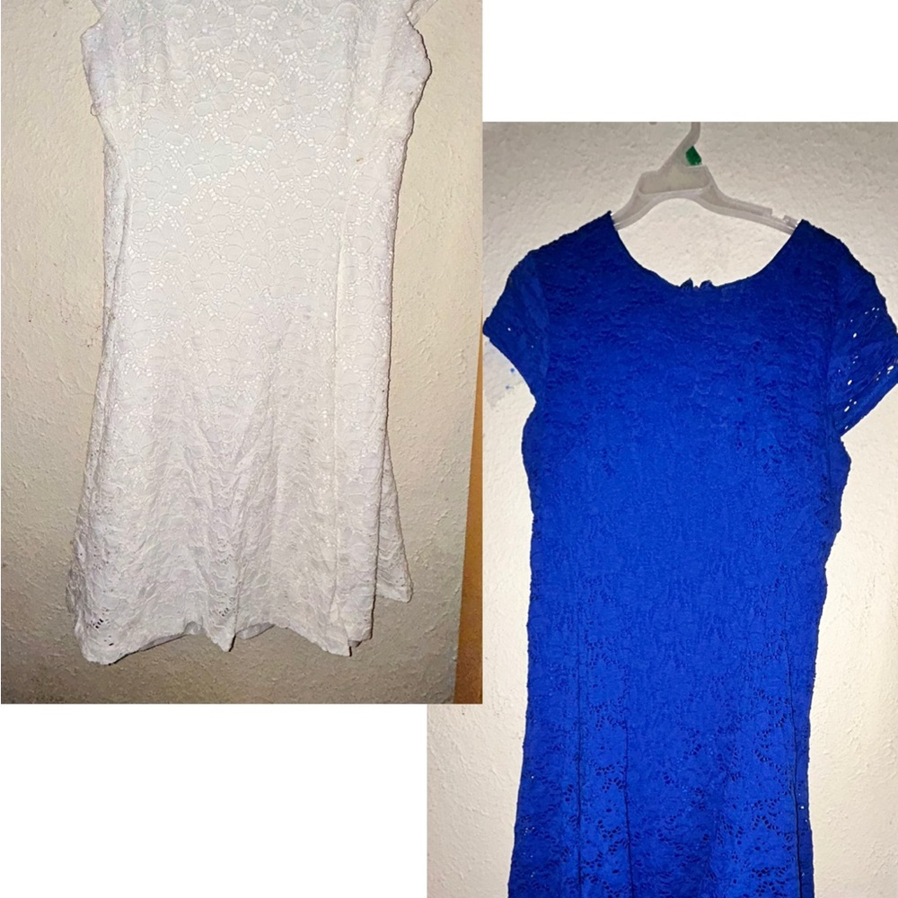Alfani Blue and White Mini Lace Dresses